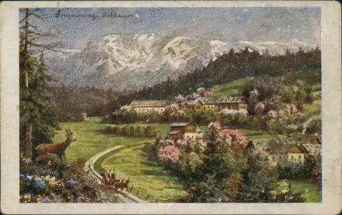 Ansichtskarte Semmering Künstlerkarte Baumblüte Reh Stadt 1913