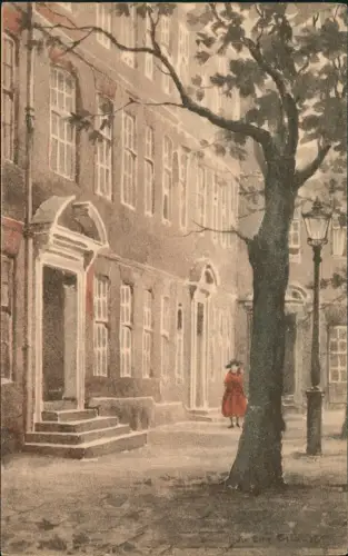 Postcard London Pump Court - Temple Frau Künstlerkarte 1932