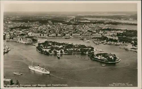 Stockholm flygfoto Luftbild Strömmen med Skepps- och Kastellholmen 1938