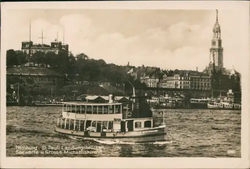 Ansichtskarte St. Pauli Hamburg Landungsbrücke Seewarte Fähre 1941