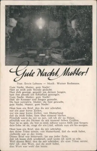 Ansichtskarte  Liedkarte Militär Gute Nacht Mutter! Soldaten WK2 1941