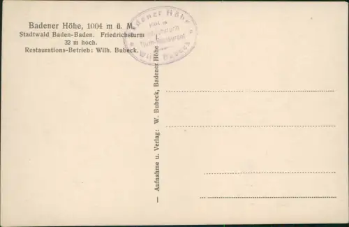 Ansichtskarte Baden-Baden Stadtwald Badener Höhe See 1927