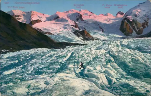 Ansichtskarte Pontresina Morteratschgletscher Bergsteiger 1914