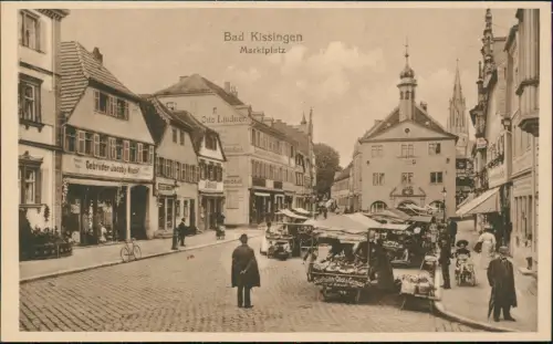 Ansichtskarte Bad Kissingen Marktplatz Geschäfte Marktstände 1922