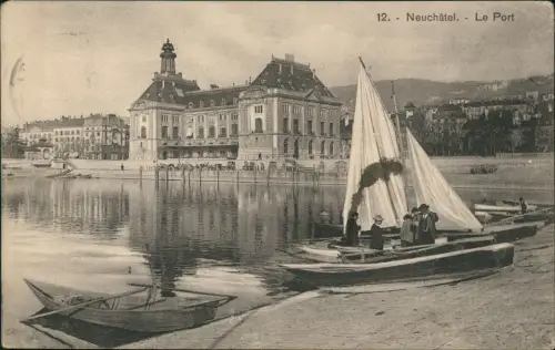 Ansichtskarte Neuenburg Neuchâtel (Neufchâtel) Le Port Hafen Segelboot 909