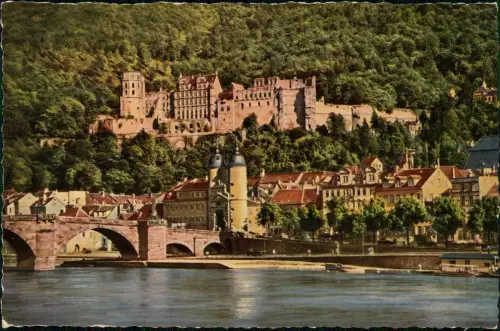 Ansichtskarte Heidelberg Heidelberger Schloss und Neckar-Brücke 1956