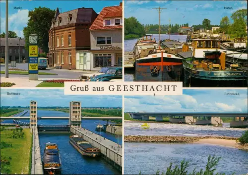 Ansichtskarte Geesthacht Mehrbild-AK mit Schleuse Elbbrücke Markt Hafen 1972