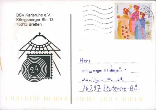 Karlsruhe Motiv-Postkarte Briefmarkensammler-Verein Karlsruhe (gegr. 1906) 2013