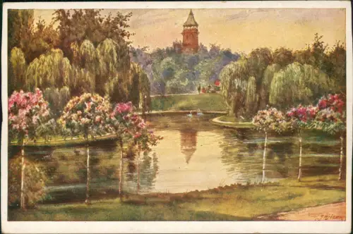 Wien Türkenschanz-Park, Aussichtswarte Wiener Aquarell-Kunst 1926