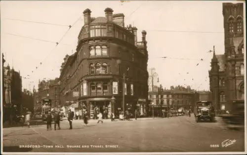 Postcard Bradford Town Hall Square and Tyrrel Street 1929