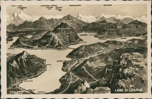Ansichtskarte Lugano Landkarten AK Lago di Lugano 1930