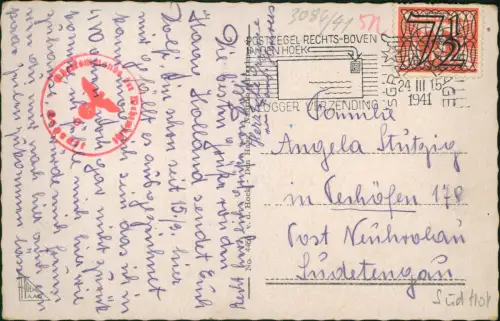 Postkaart Den Haag  Thorbeckelaan. 1941  Roter Zensurstempel WK2 Dt. Reich