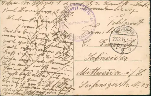 Postkaart Lüttich Luik Lîdje Ancienne maison, quai Goffe 1915  Feldpoststempel