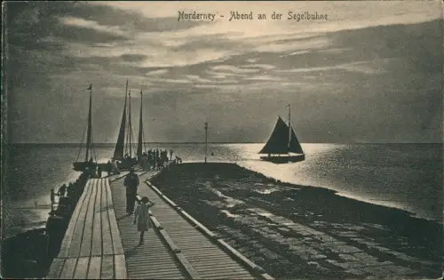 Ansichtskarte Norderney Abend an der Segelbuhne - Mondschein 1924