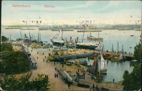 Postcard Kopenhagen København Rgeden Dampfer Segelschiffe 1913
