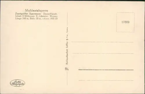 Ansichtskarte Schöneck (Vogtland) Talsperre Muldenberg Staumauer 1932