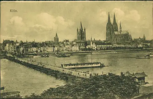 Ansichtskarte Köln Stadtblick Behelfsbrücke 1919