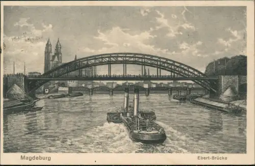 Ansichtskarte Magdeburg Ebert-Brücke, Dampfer 1930