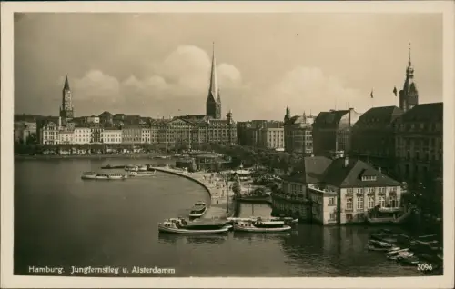 Ansichtskarte Hamburg Jungfernstieg u. Alsterdamm - Fotokarte 1934