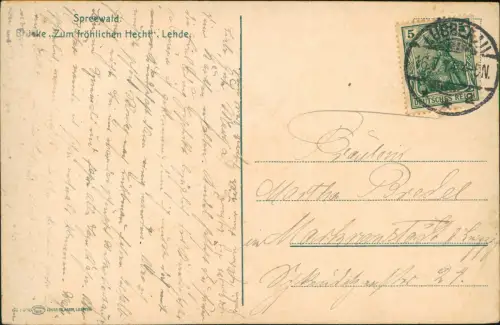 Lehde (Spreewald)-Lübbenau (Spreewald) Lubnjow Brücke Frauen auf Kähnen 1914