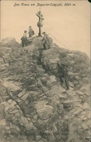 Ansichtskarte Grainau Das Kreuz am Zugspitz-Ostgipfel, Bergsteiger 1908