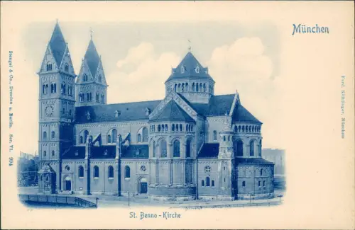 Ansichtskarte München St. Benno-Kirche - Blaudruck 1909
