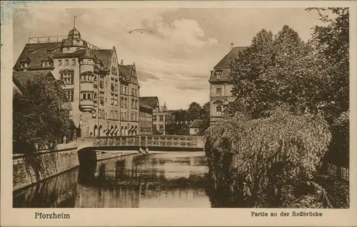 Ansichtskarte Pforzheim Partie an der Roßbrücke, Stadthäuser 1933