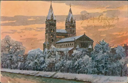 Ansichtskarte München Künstlerkarte Maximillianskirche Neujahr 1907