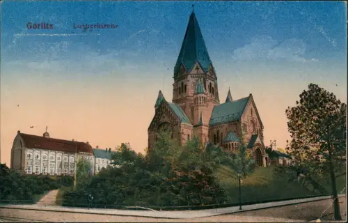 Ansichtskarte Görlitz Zgorzelec Lutherkirche, Häuserzeile 1926