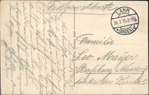 Ansichtskarte Offenburg Stadtblick 1915  gel. Feldpost Lahr Stempel