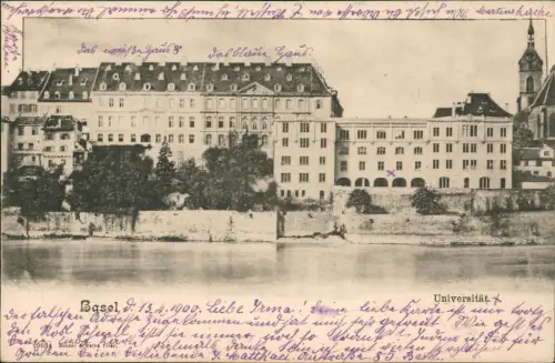 Ansichtskarte Basel Flußpartie und Universität 1901