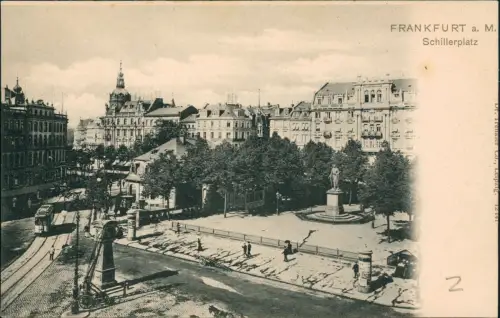 Ansichtskarte Frankfurt am Main Schillerplatz Uhr Straßenbahn 1912
