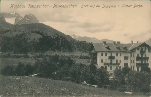 Garmisch-Partenkirchen Kurhaus Kainzenbad.  Zugspitze u. Tiroler Berge. 1911