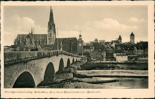 Ansichtskarte Regensburg Stadt und Brücke 1934