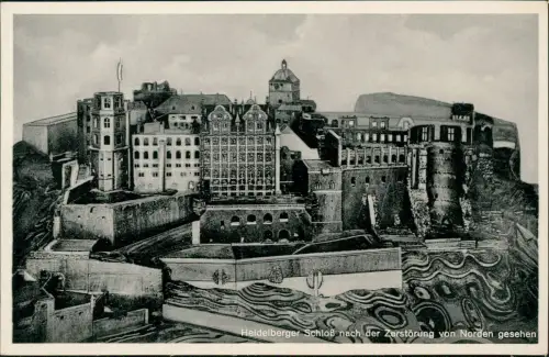 Ansichtskarte Heidelberg Schloß nach der Zerstörung von Norden gesehen 1961