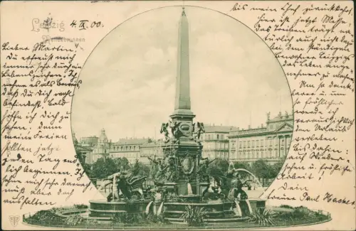 Ansichtskarte Leipzig Augustusplatz Brunnen 3D-Effekt 1900