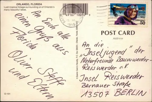 Postcard Orlando Stadt-Ansicht, Lake View 1995