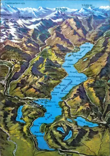 .Italien Italia Lago Maggiore (Italien) Relief-Karte Umland-Berge 1980