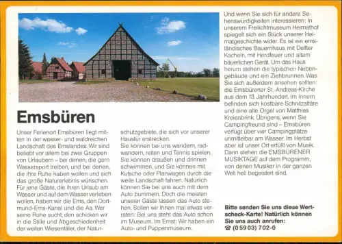 Emsbüren-Listrup Bild-Postkarte Drucksache Antwortkarte "Wertscheck" 1980