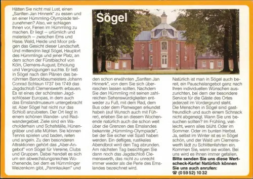 Sögel Bild-Postkarte mit Ortsansicht, Drucksache Antwortkarte "Wertscheck" 1980