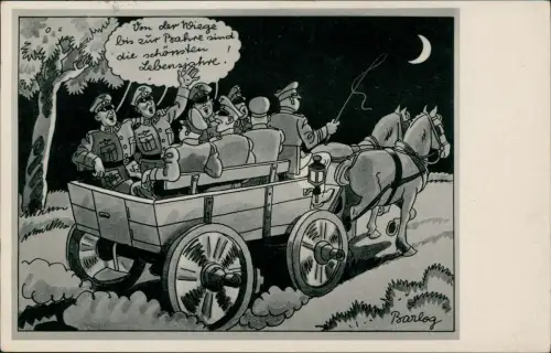 Ansichtskarte  Militär Scherzkarte Kremserfahrt bei Mondschein Soldaten 1938