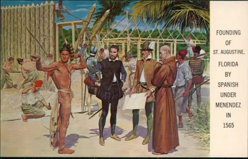 Postcard Florida The founding of St. Augustine 400th anniversary 1972