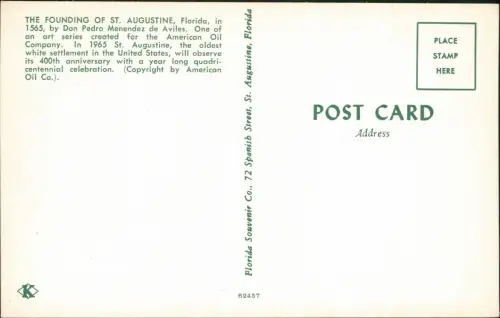 Postcard Florida The founding of St. Augustine 400th anniversary 1972