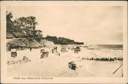 Ansichtskarte Koserow Usedom Strand Strandkörbe und Strandhalle 1925