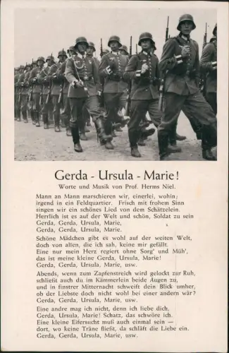 Liedkarte Militär WK2 Gerda Ursula Marie marschierende Soldaten 1940