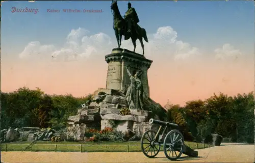 Ansichtskarte Duisburg Kaiser-Wilhelm-Denkmal 1918  Feldpost Stempel Oberhausen