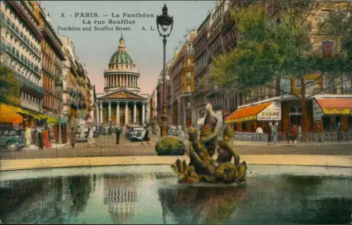 CPA Paris Le Panthéon La rue Soufflot 1922