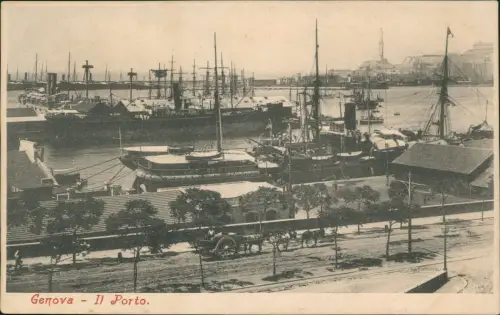 Cartolina Genua Genova (Zena) Il Porto. Hafen - Pferdefuhrwerk 1912