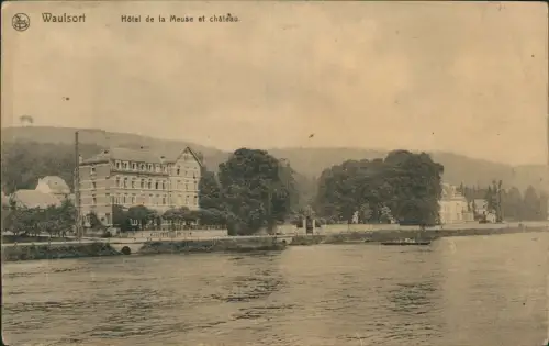 Postkaart Waulsort-Hastière Hôtel de la Meuse et château. 1913