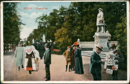 Ansichtskarte Tiergarten-Berlin Siegesallee. Grossstadtleben. 1912